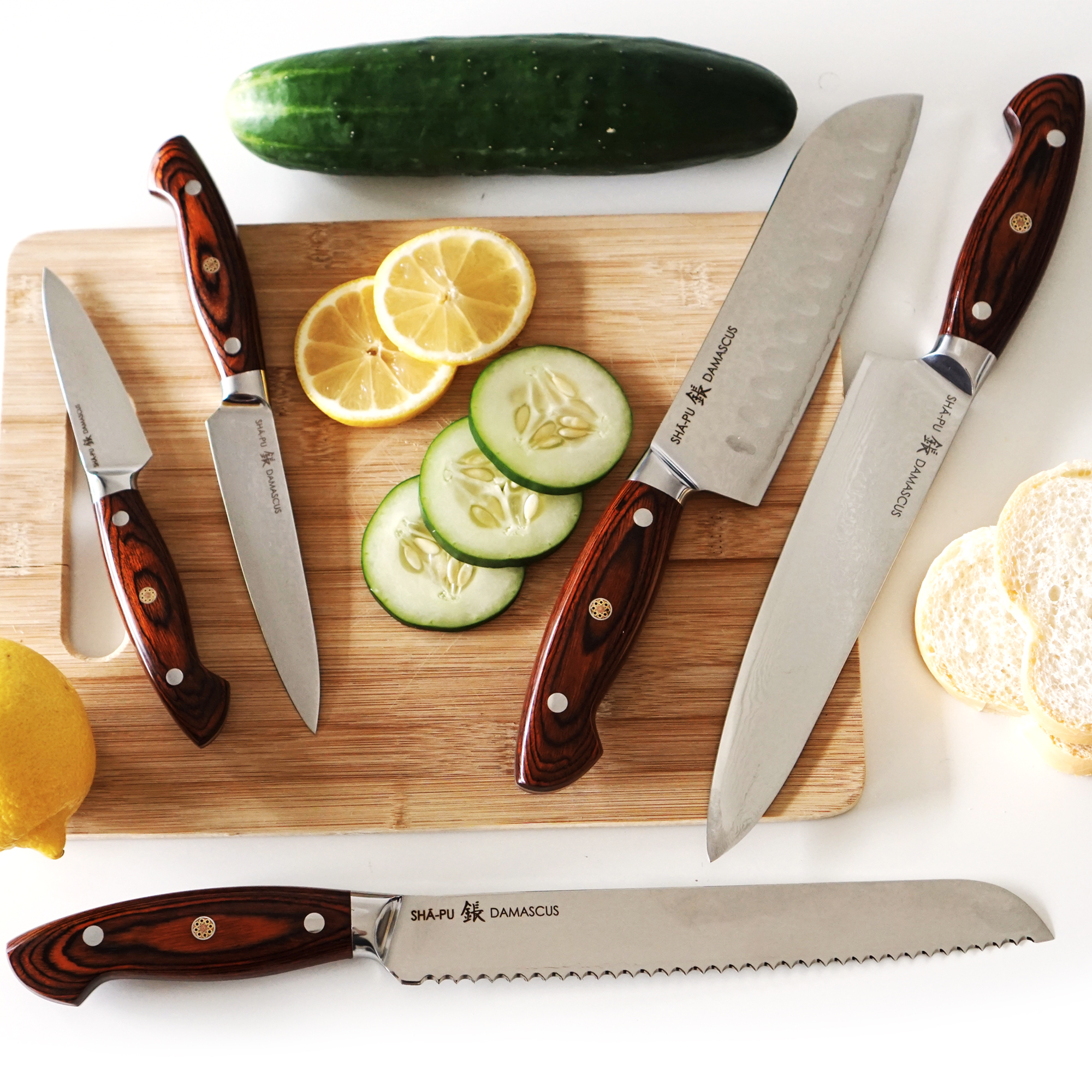 5 Pieces Damascus steel Hammered kitchen knife set, 2 tone Green wood –  Damascus Palace Inc