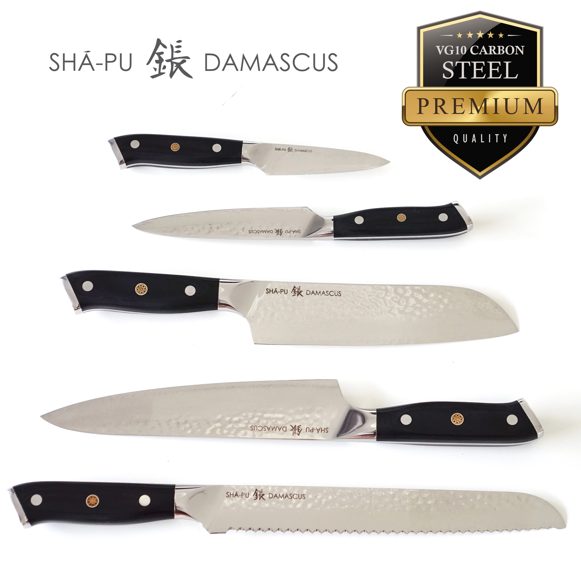 5 Pieces Damascus steel Hammered kitchen knife set, 2 tone Green wood –  Damascus Palace Inc